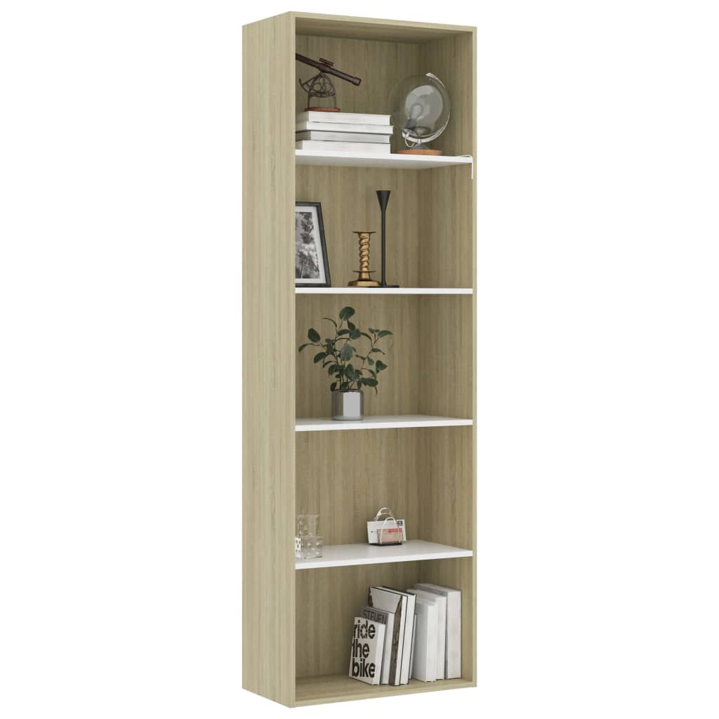 Bookcase 5 Compartments White Sonoma Oak 60x30x189 Wood Material