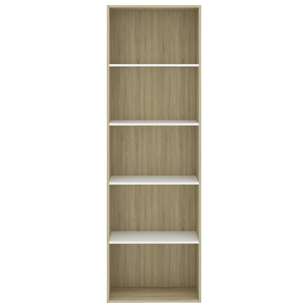 Bookcase 5 Compartments White Sonoma Oak 60x30x189 Wood Material