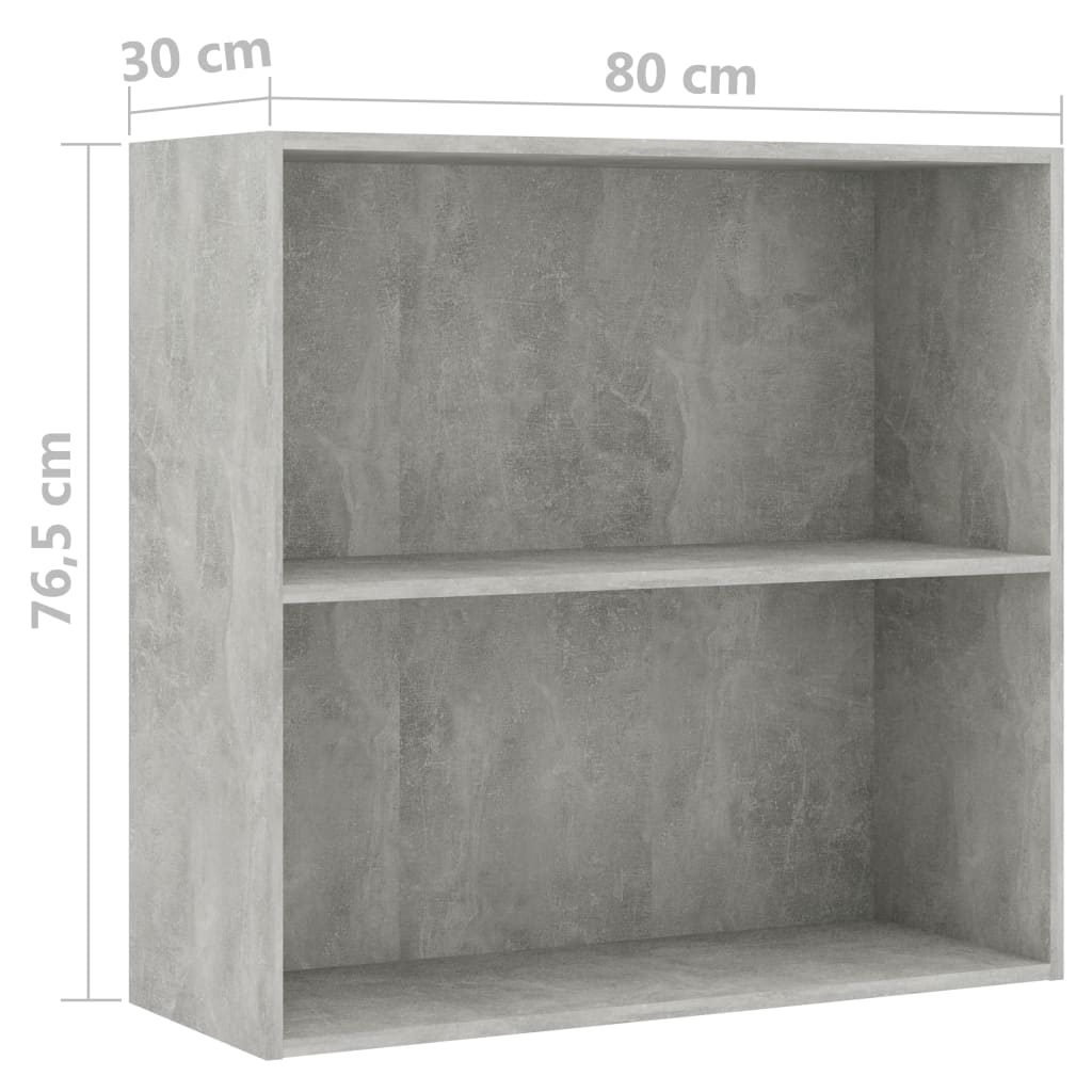 Bookcase 2 compartments concrete grey 80x30x76.5 cm wood material