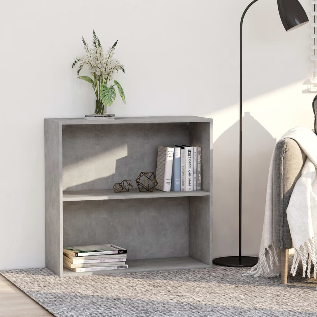 Bookcase 2 compartments concrete grey 80x30x76.5 cm wood material