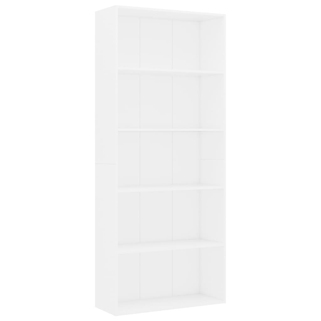 Bookcase 5 Compartments White 80x30x189 cm Wood Material