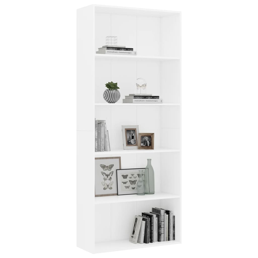 Bücherregal 5 Fächer Weiß 80x30x189 cm Holzwerkstoff