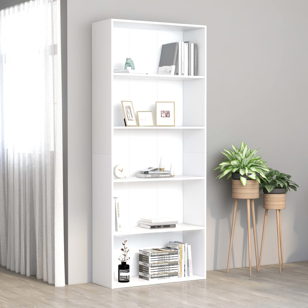 Bookcase 5 Compartments White 80x30x189 cm Wood Material