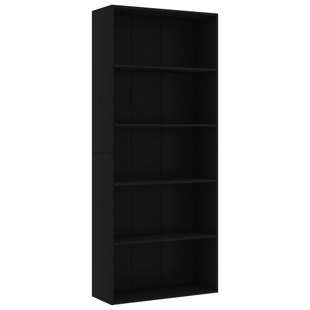 Bookcase 5 Compartments Black 80x30x189 cm Wood Material