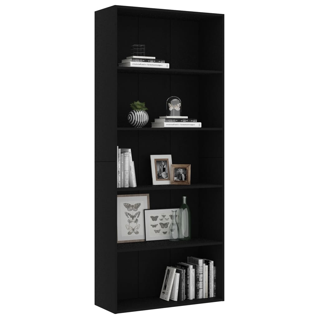 Bookcase 5 Compartments Black 80x30x189 cm Wood Material