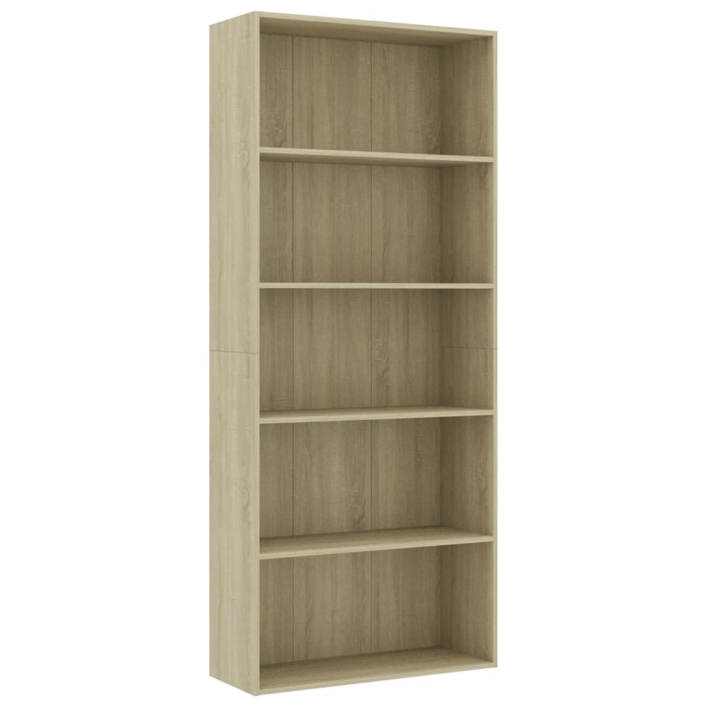 Bookcase 5 compartments Sonoma oak 80x30x189 cm wood material