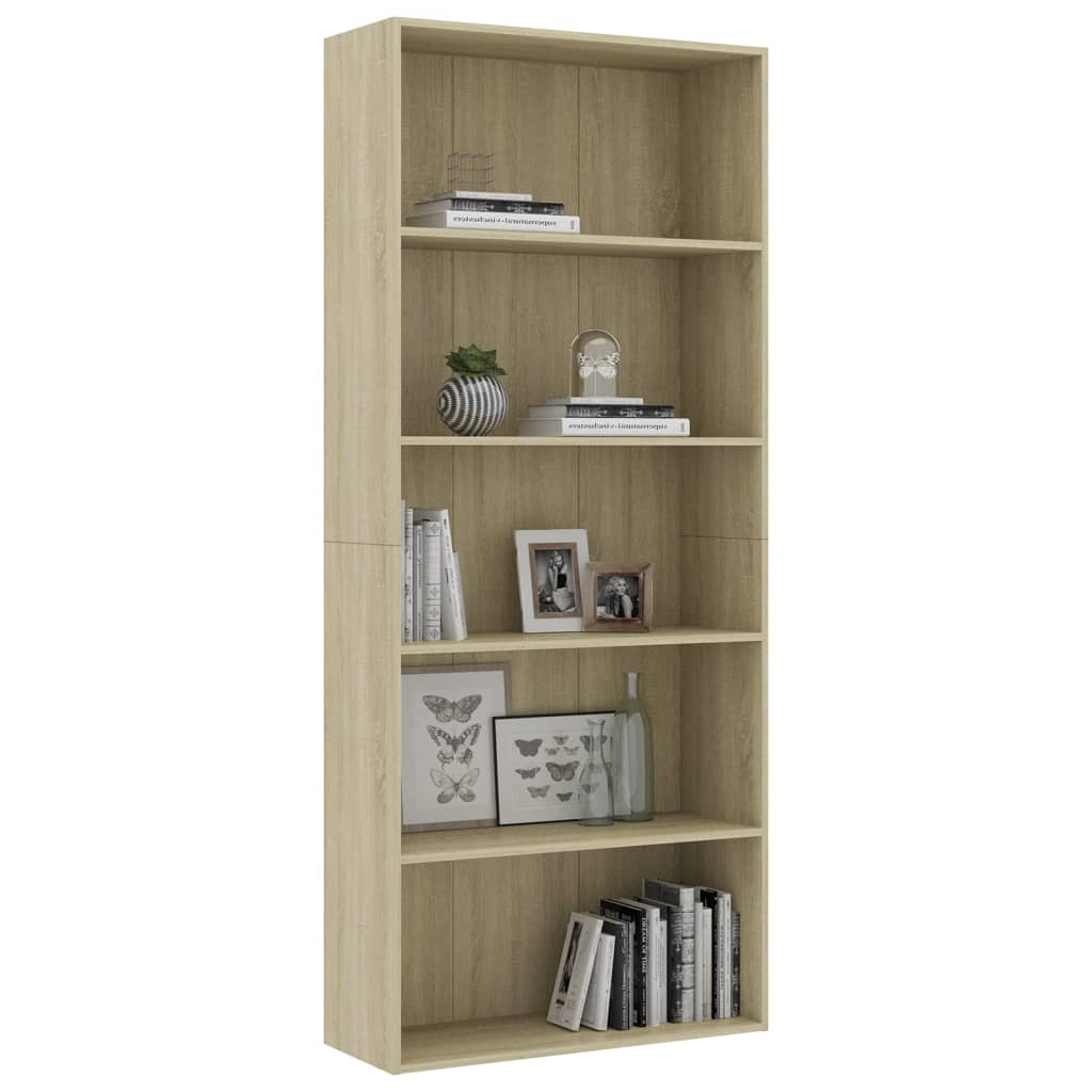 Bookcase 5 compartments Sonoma oak 80x30x189 cm wood material