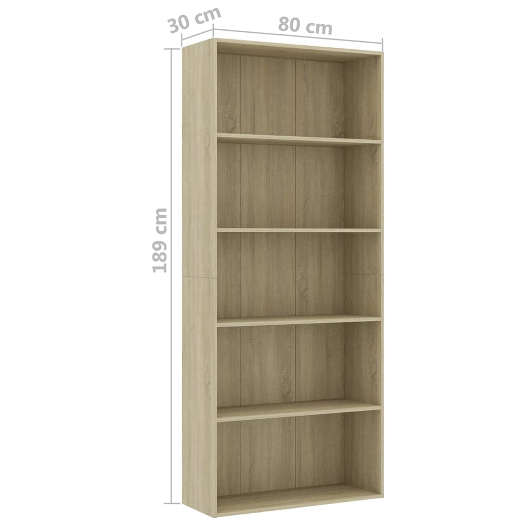 Bookcase 5 compartments Sonoma oak 80x30x189 cm wood material