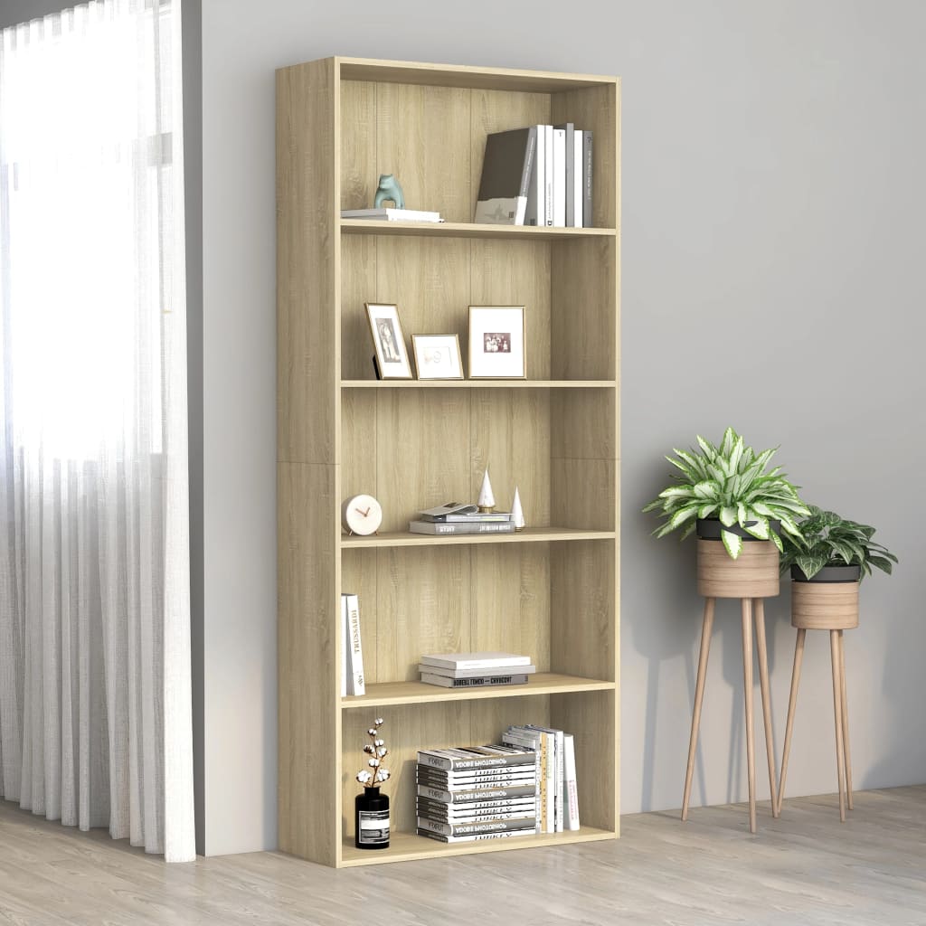 Bookcase 5 compartments Sonoma oak 80x30x189 cm wood material