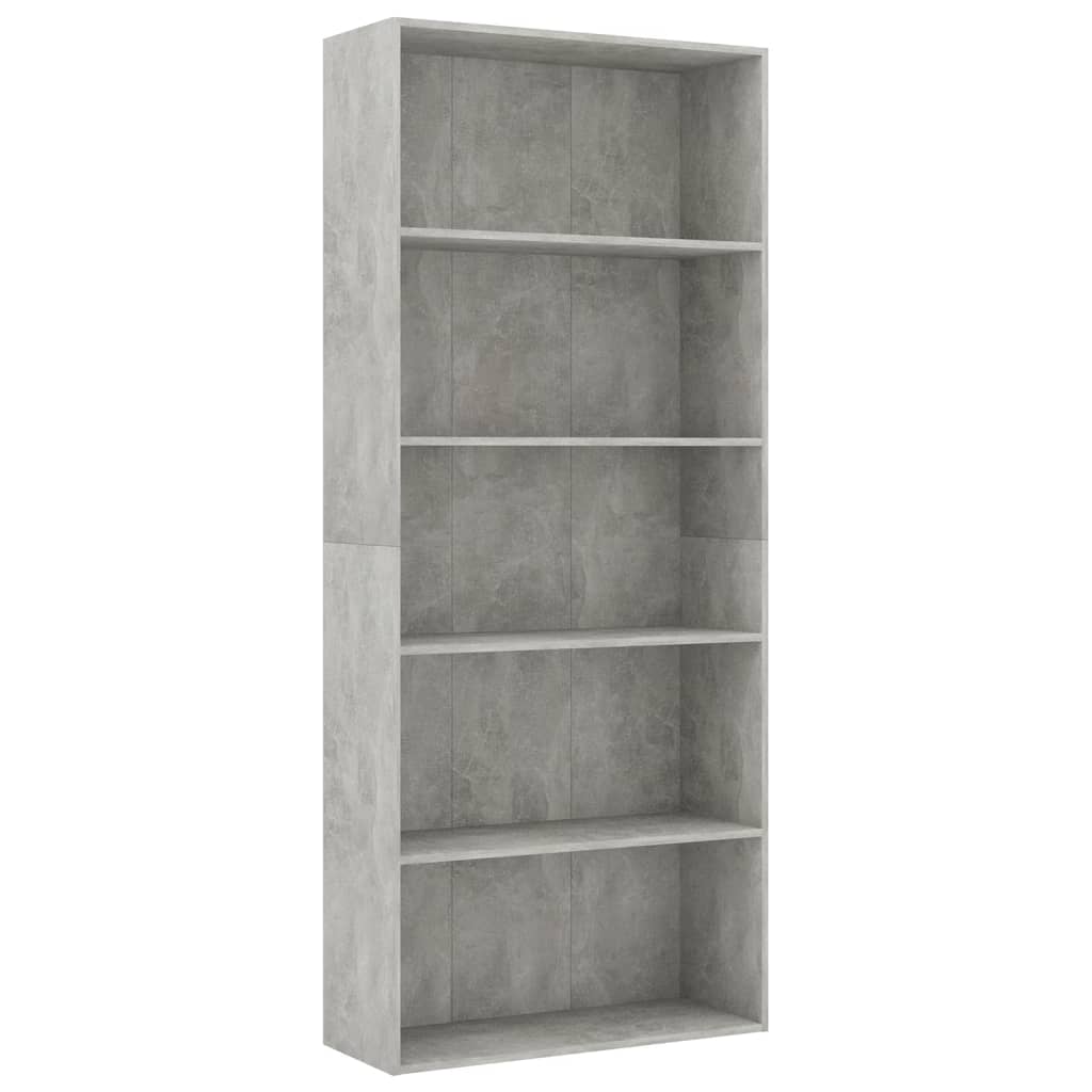 Bookcase 5 compartments concrete grey 80x30x189 cm wood material