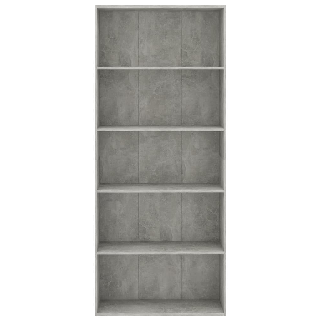 Bücherregal 5 Fächer Betongrau 80x30x189 cm Holzwerkstoff