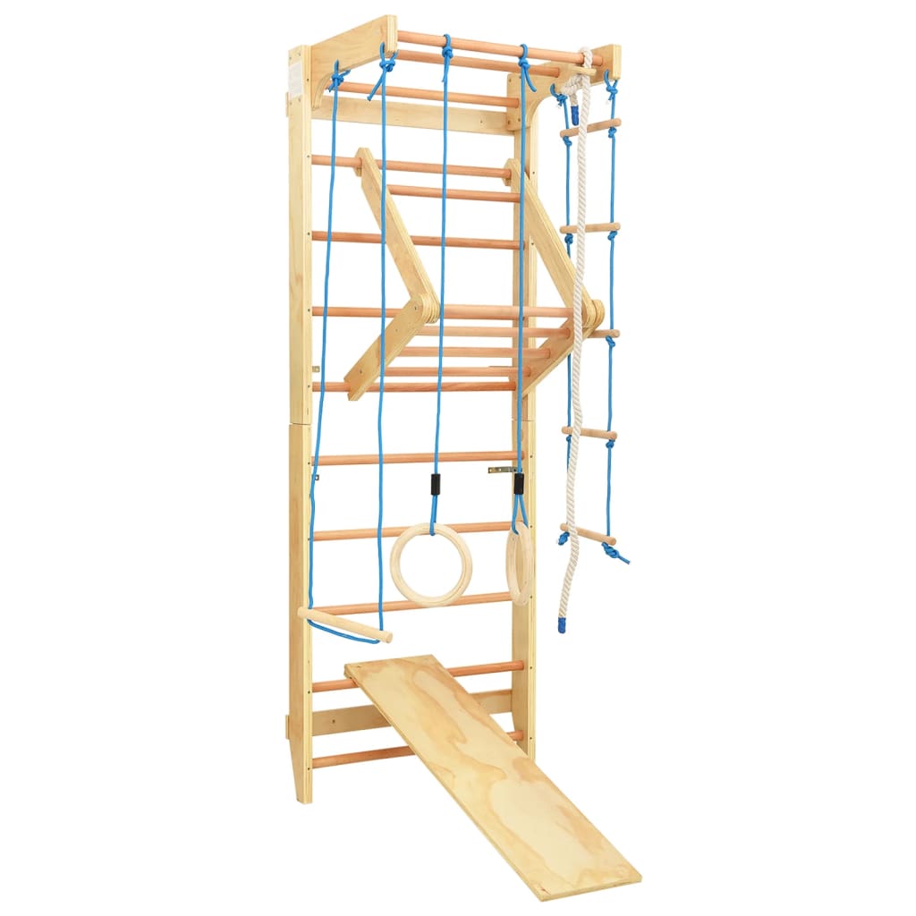 Gymnastic Wall Playset with Rungs Rings Wood