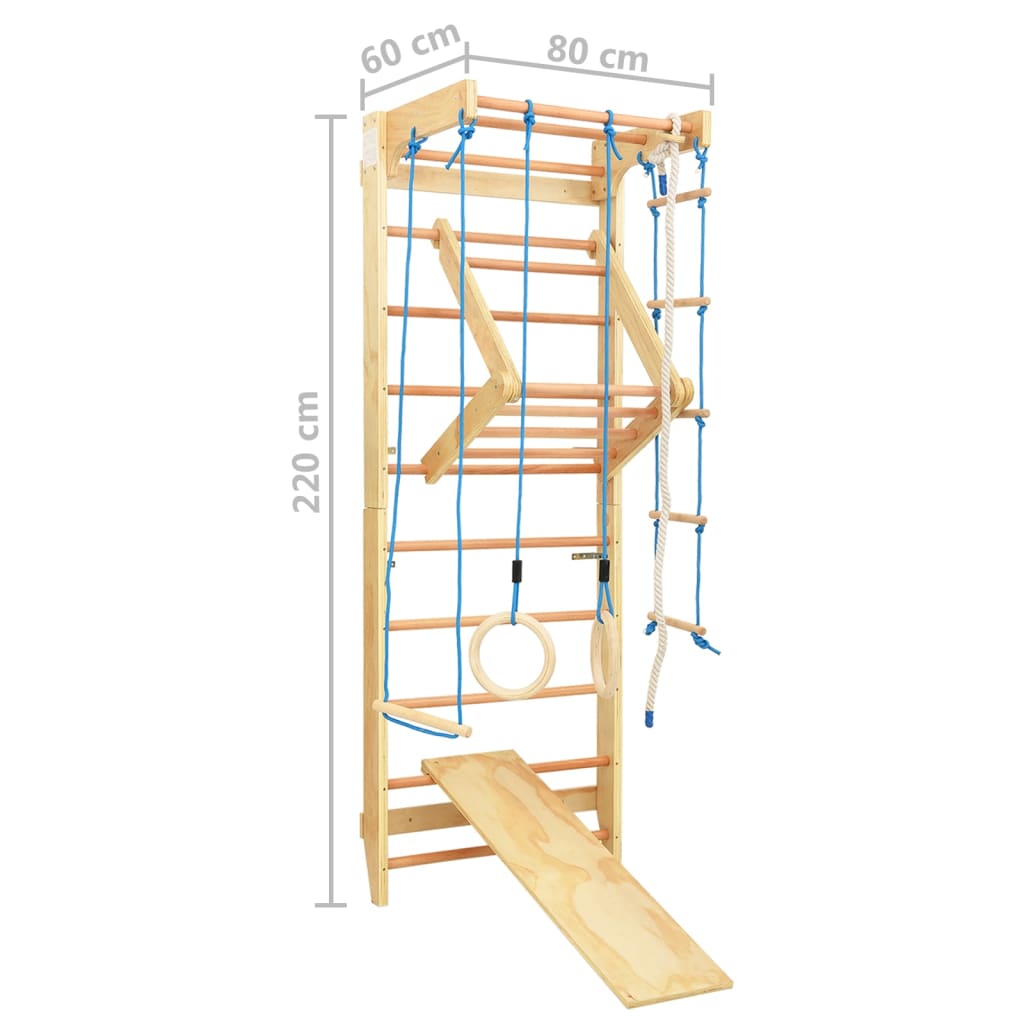 Gymnastic Wall Playset with Rungs Rings Wood