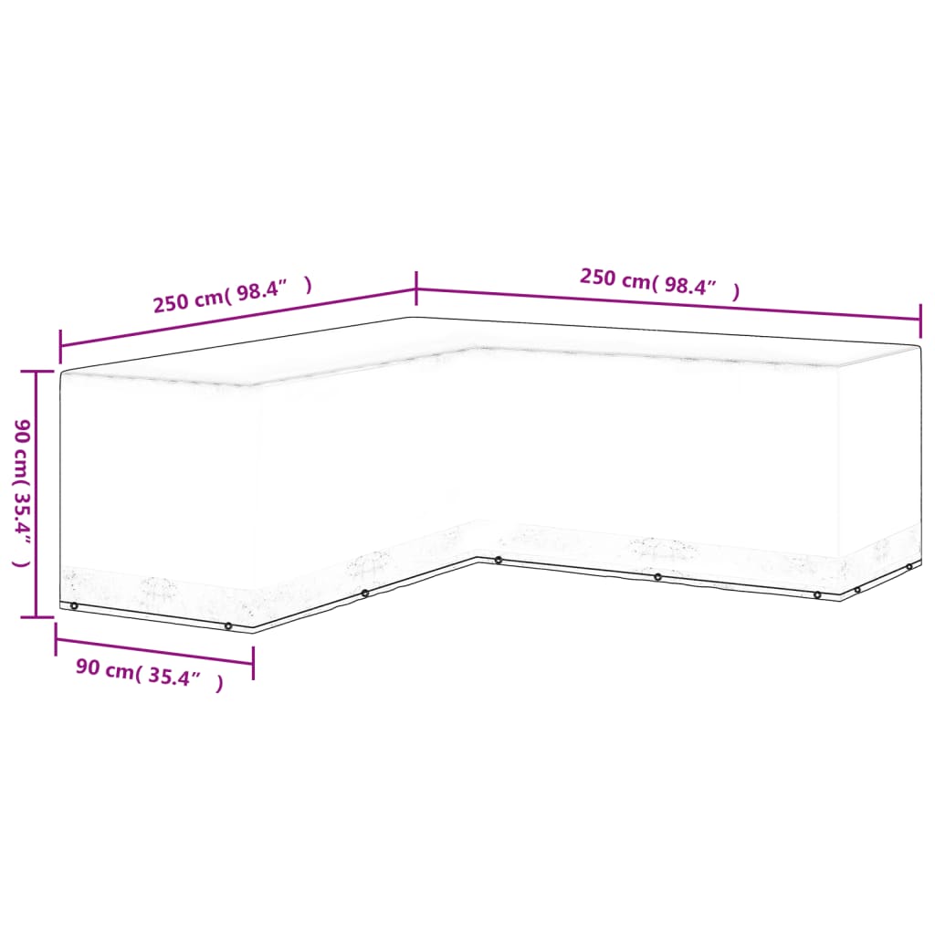 Garden furniture cover L-shape 12 eyelets 250x250x90 cm