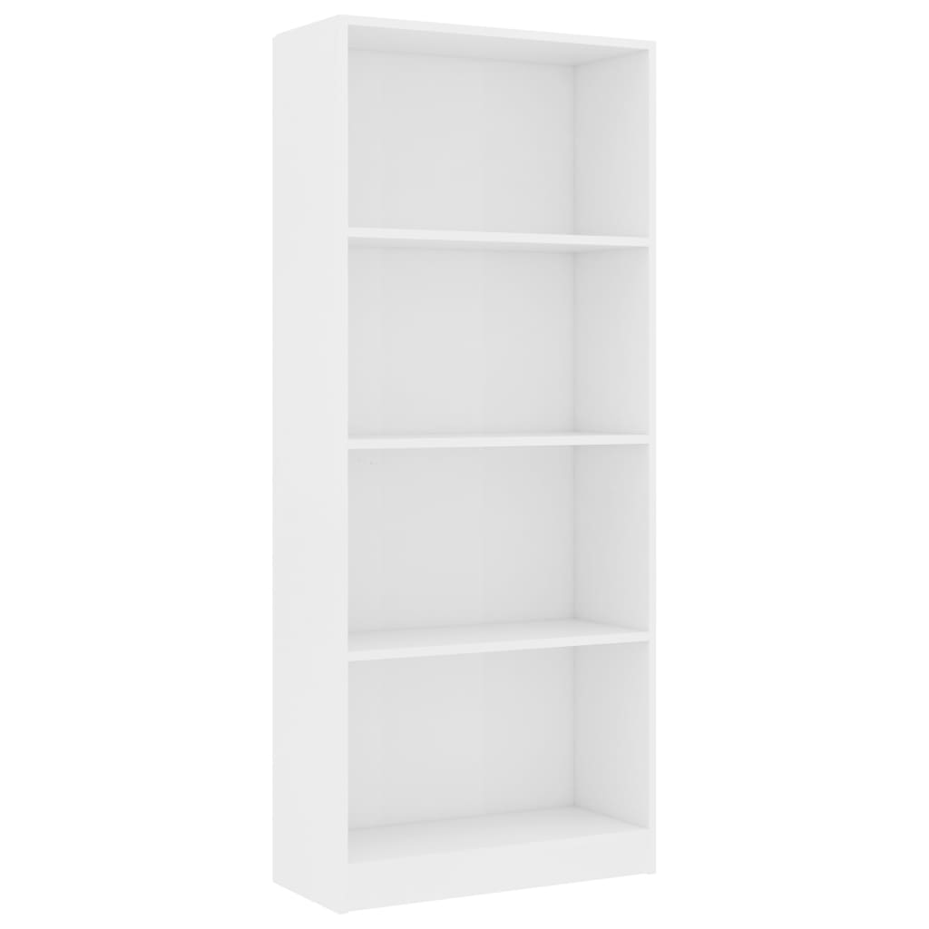 Bookcase 4 Compartments White 60x24x142 cm Wood Material