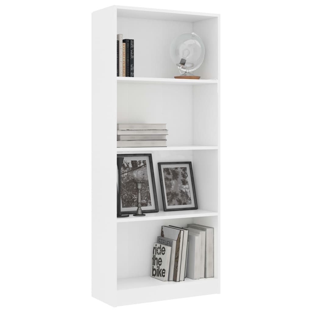 Bookcase 4 Compartments White 60x24x142 cm Wood Material