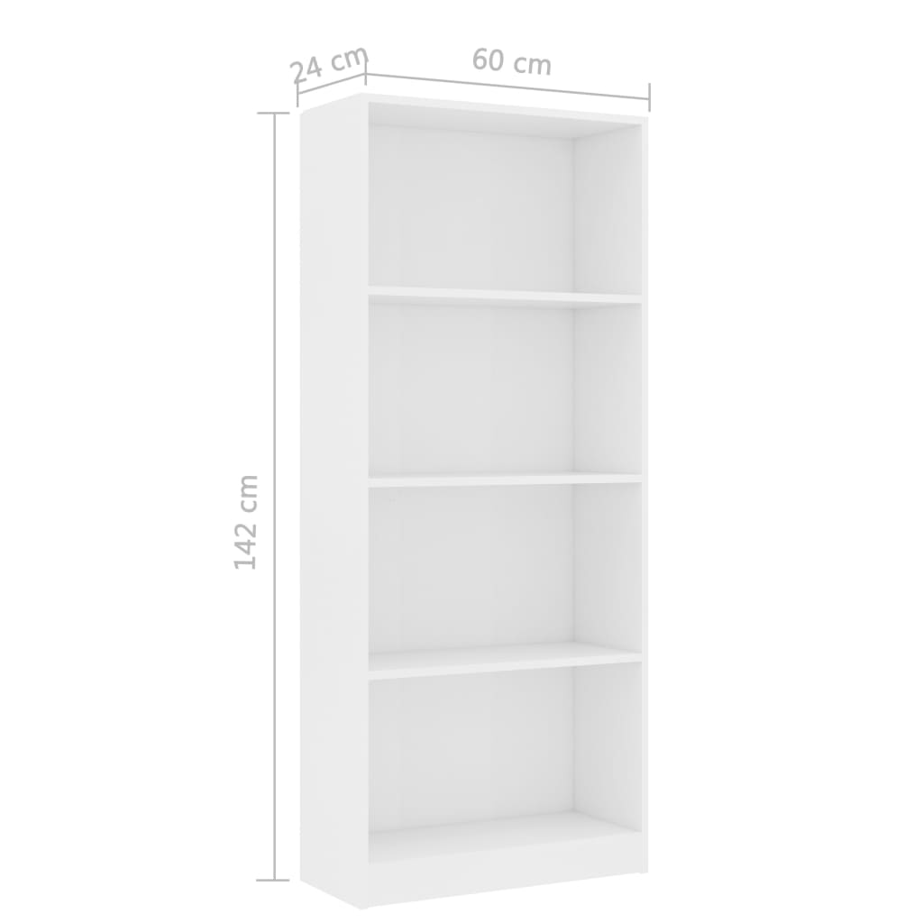 Bookcase 4 Compartments White 60x24x142 cm Wood Material