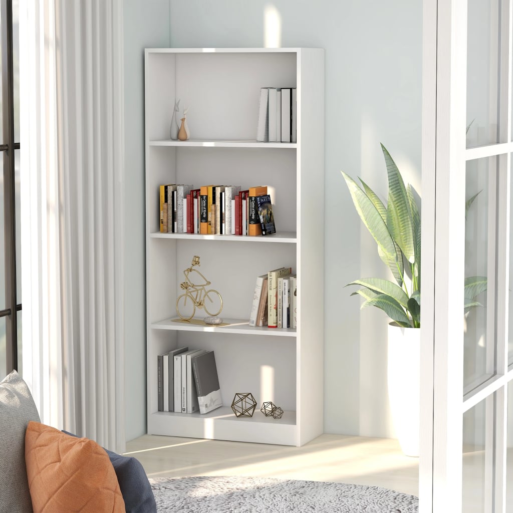 Bookcase 4 Compartments White 60x24x142 cm Wood Material