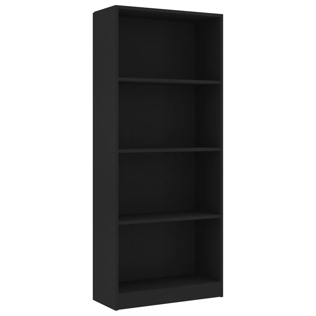 Bookcase 4 Compartments Black 60x24x142 cm Wood Material