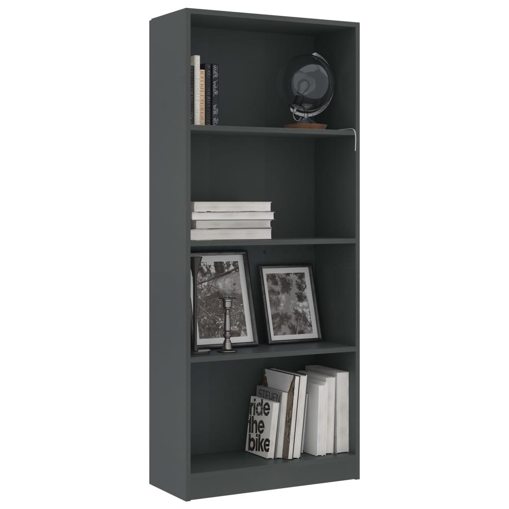 Bücherregal 4 Fächer Grau 60x24x142 cm Holzwerkstoff