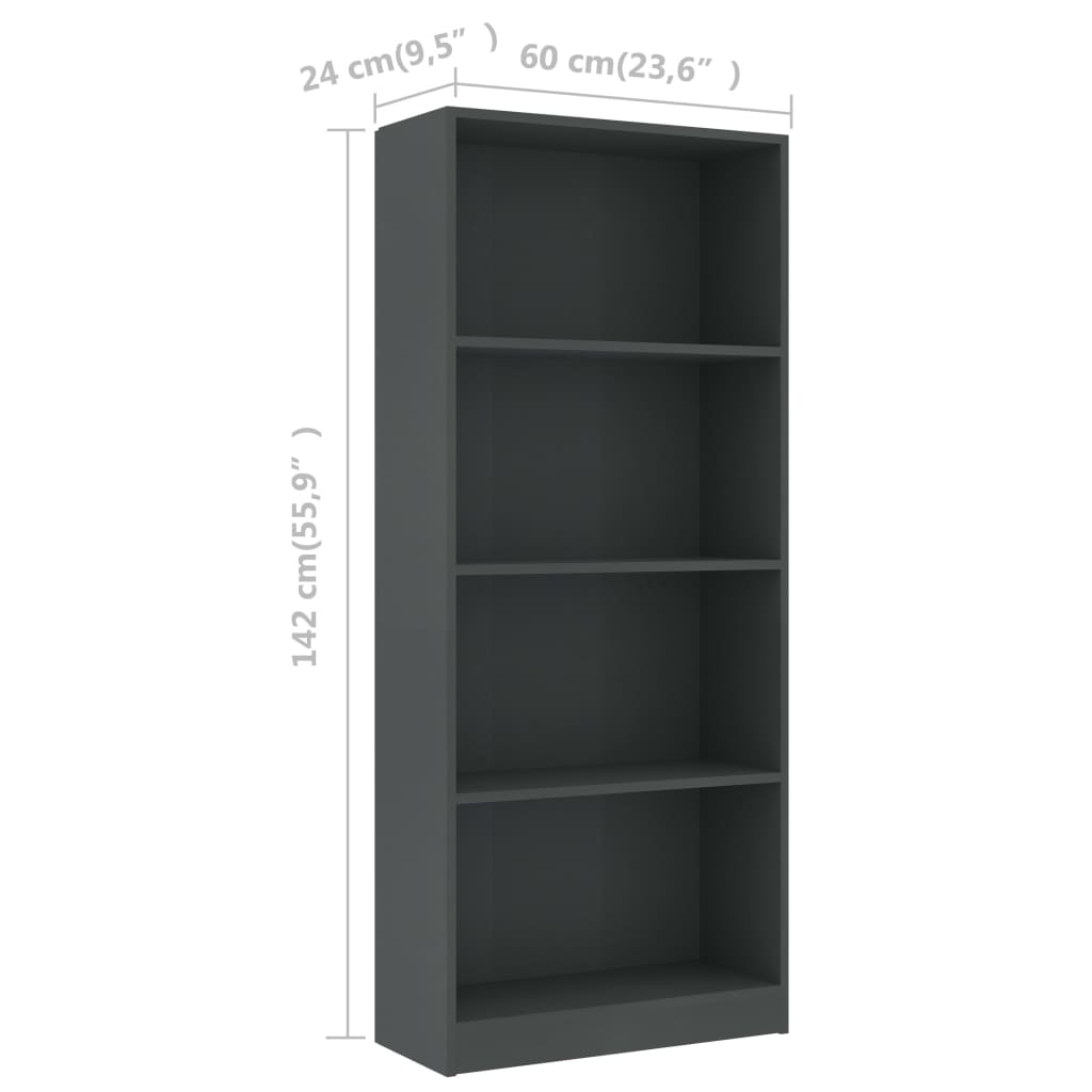 Bücherregal 4 Fächer Grau 60x24x142 cm Holzwerkstoff