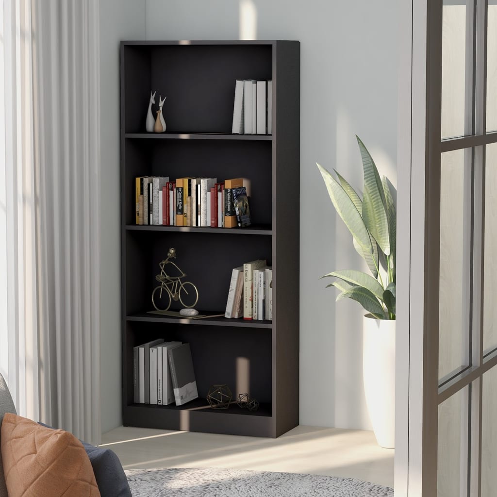 Bookcase 4 Compartments Grey 60x24x142 cm Wood Material