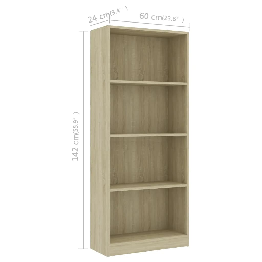 Bücherregal 4 Fächer Sonoma-Eiche 60x24x142 cm Holzwerkstoff