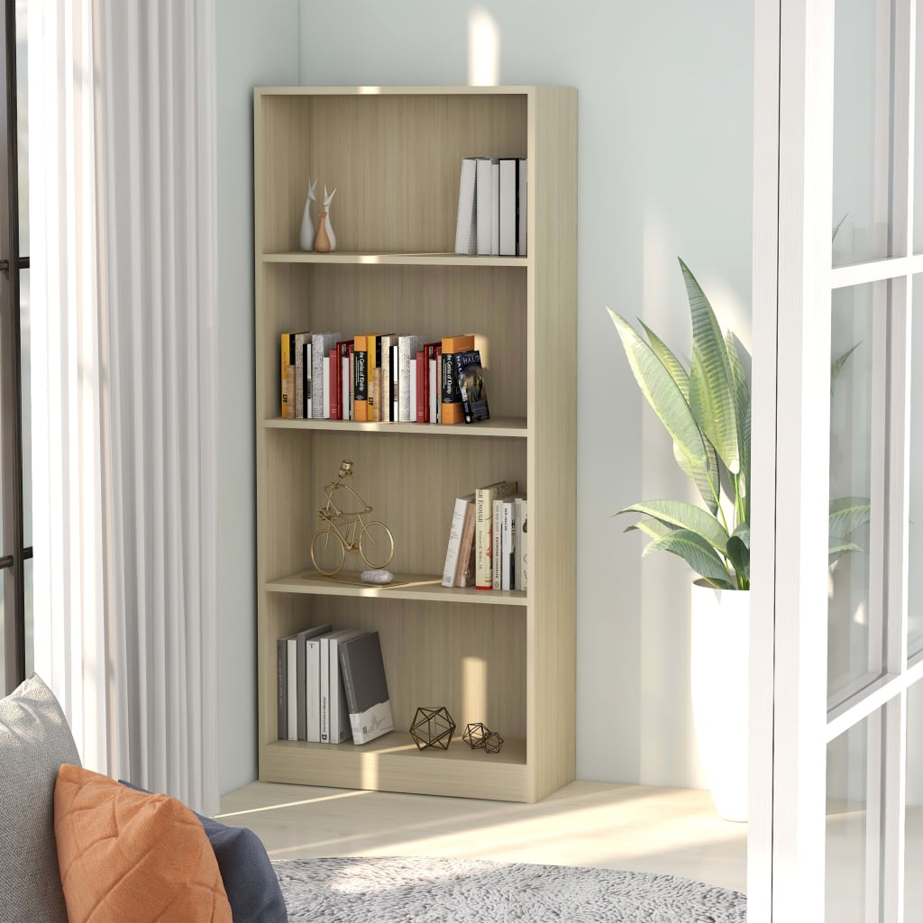 Bookcase 4 compartments Sonoma oak 60x24x142 cm wood material