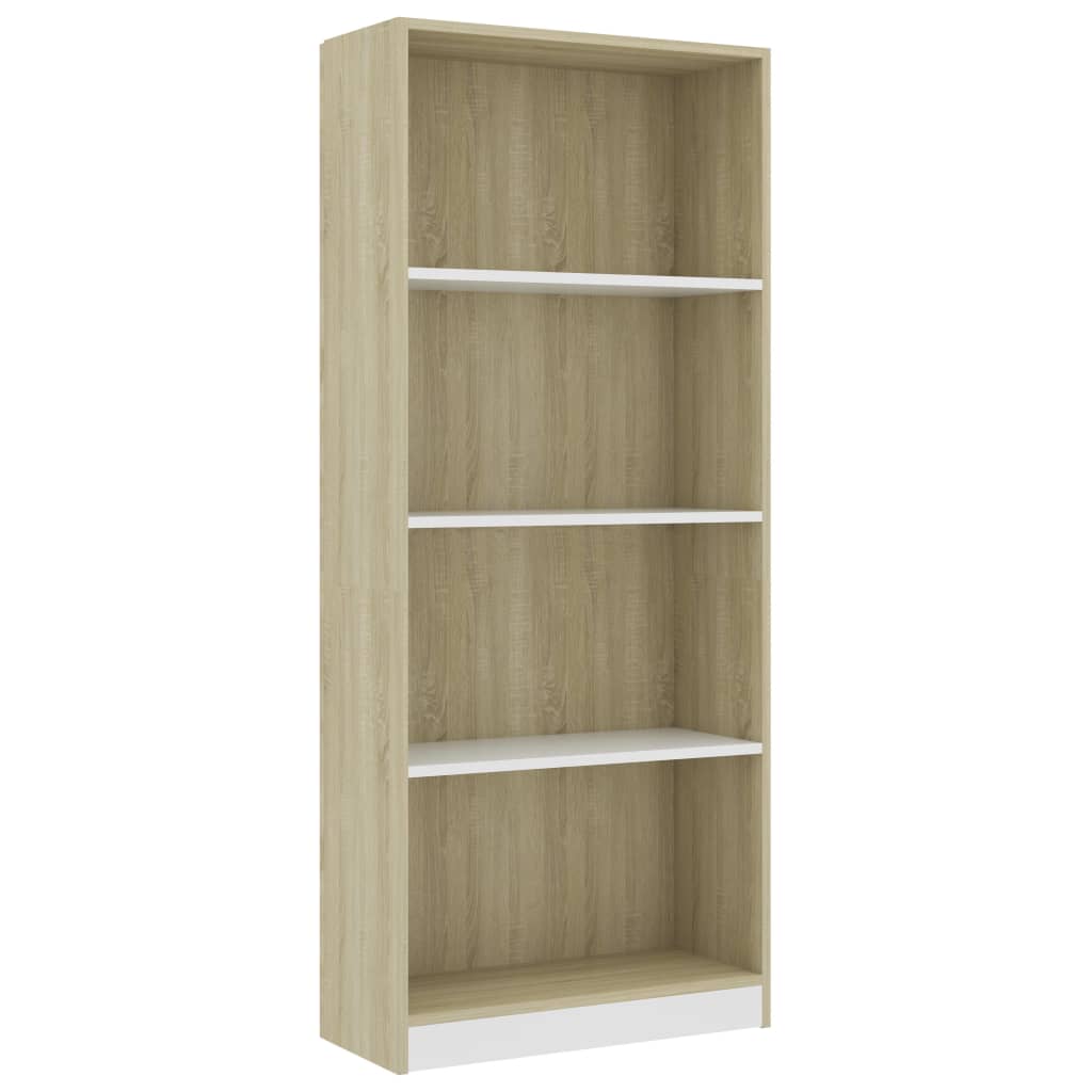 Bookcase 4 Compartments White Sonoma Oak 60x24x142 Wood Material