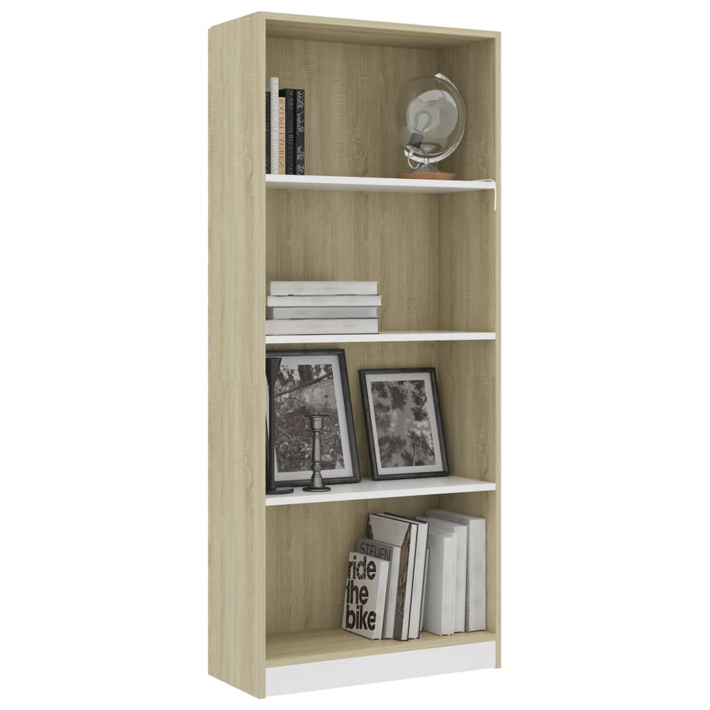 Bookcase 4 Compartments White Sonoma Oak 60x24x142 Wood Material