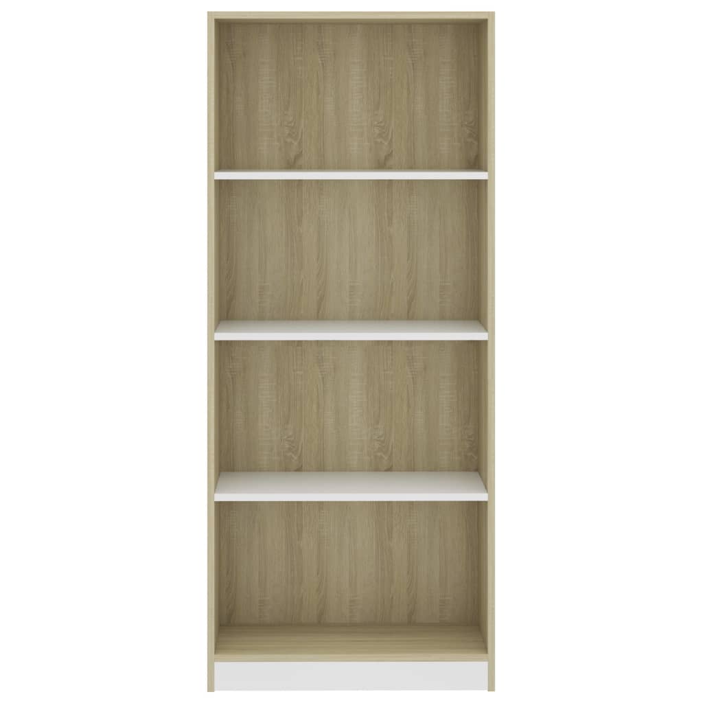 Bookcase 4 Compartments White Sonoma Oak 60x24x142 Wood Material