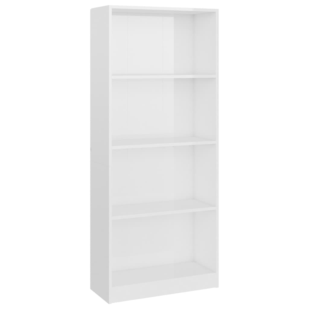 Bookcase 4 compartments high gloss white 60x24x142 cm wood material