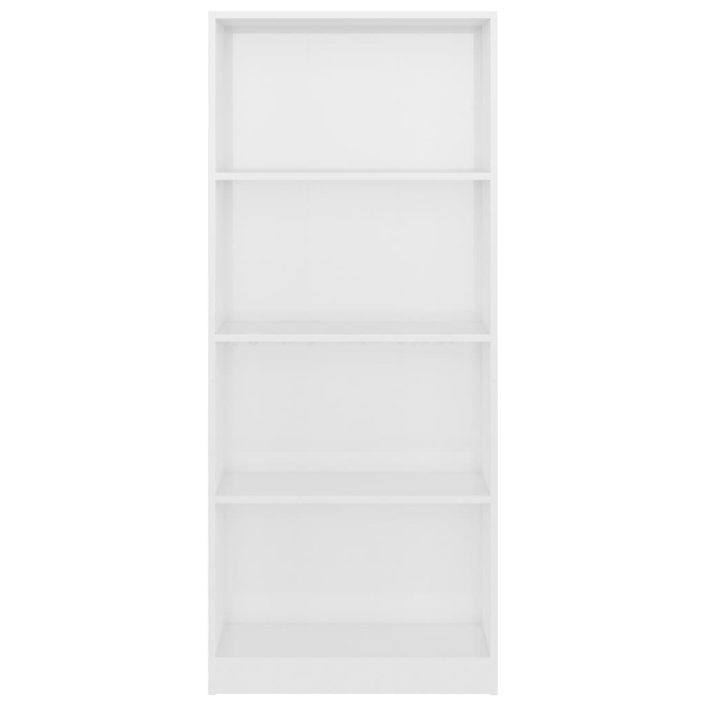 Bookcase 4 compartments high gloss white 60x24x142 cm wood material