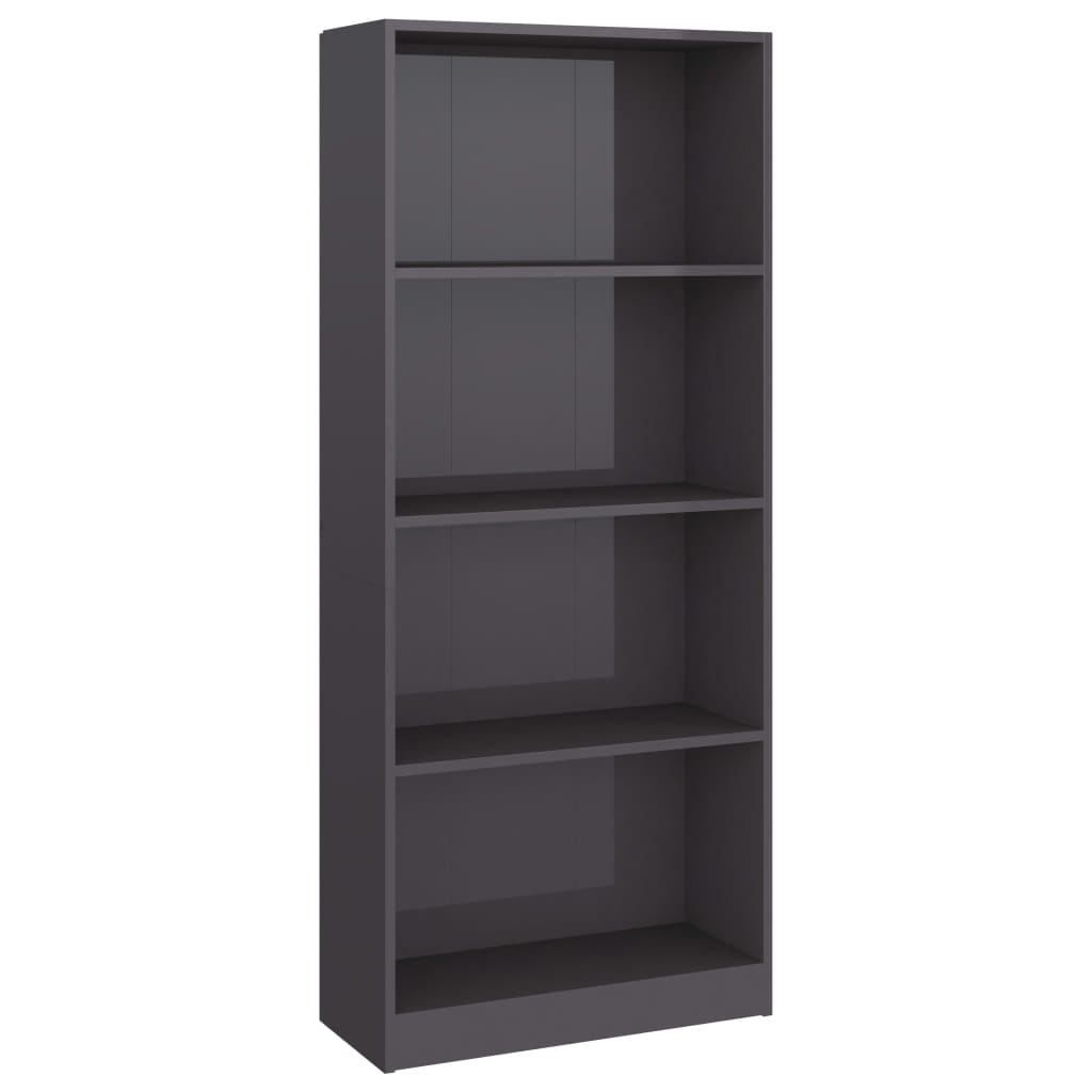 Bookcase 4 compartments high gloss grey 60x24x142 cm wood material