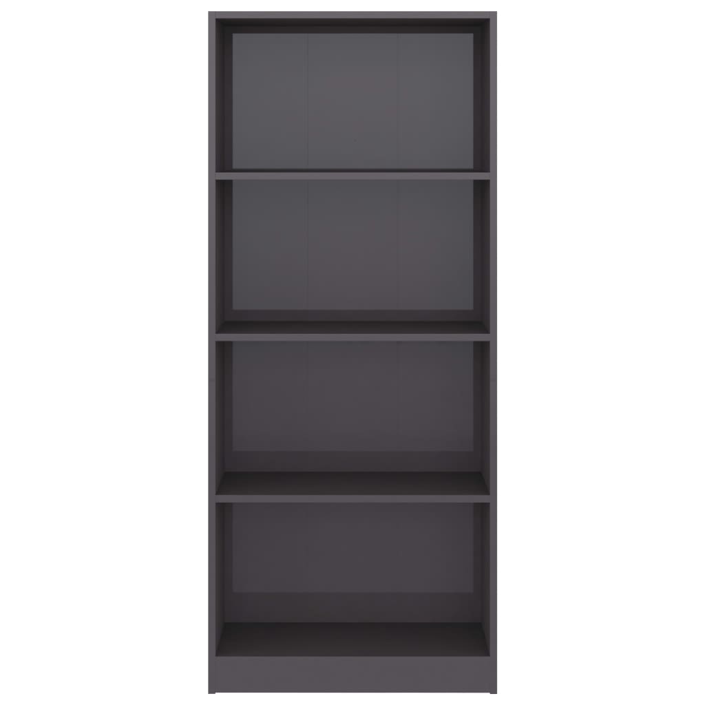 Bookcase 4 compartments high gloss grey 60x24x142 cm wood material