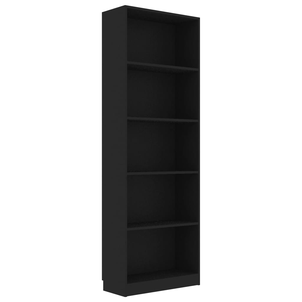 Bookcase 5 Compartments Black 60x24x175 cm Wood Material