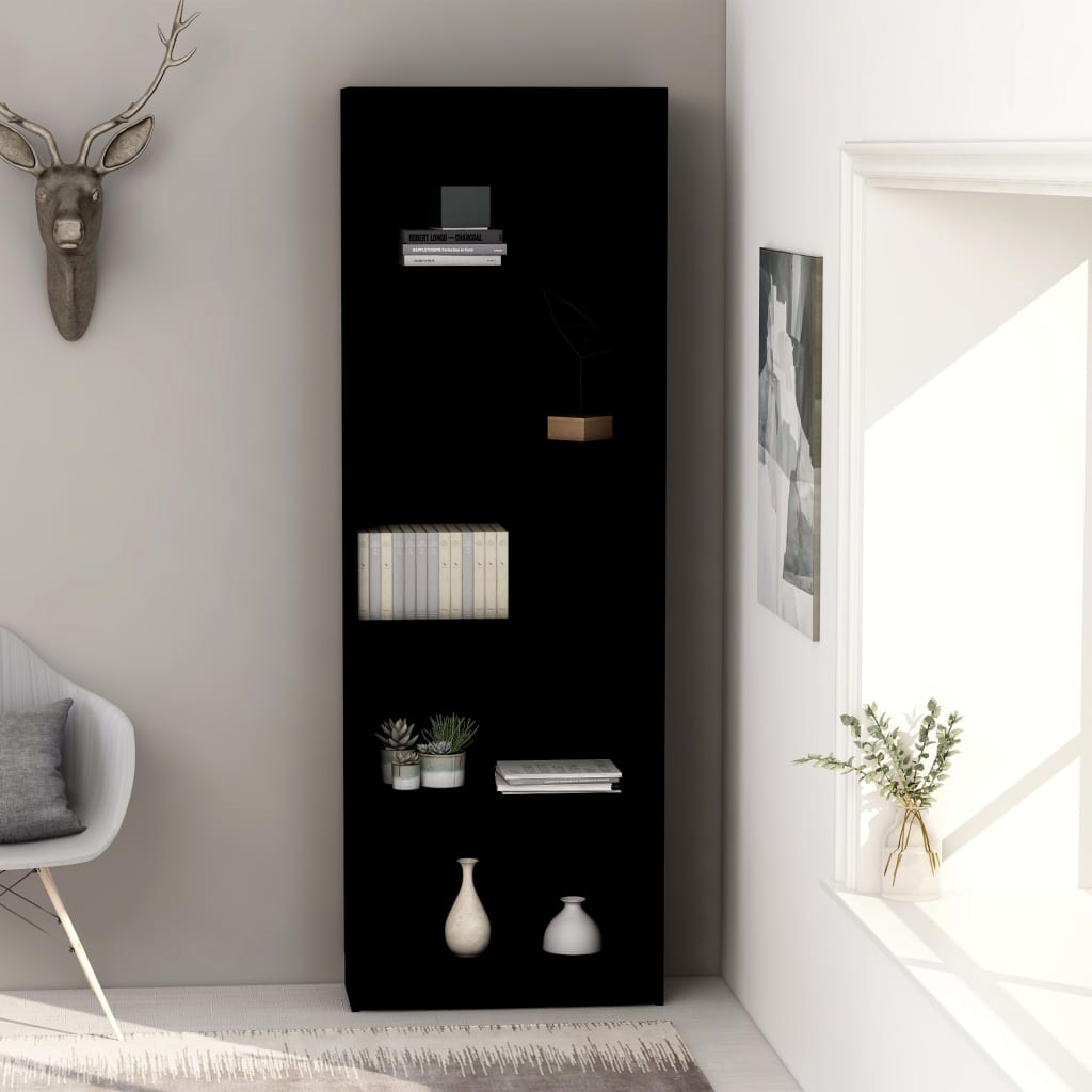 Bookcase 5 Compartments Black 60x24x175 cm Wood Material