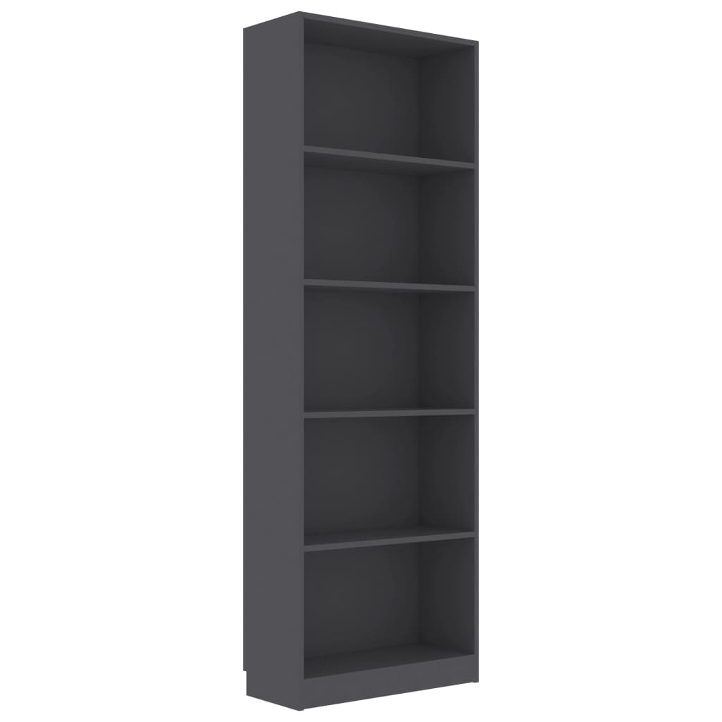 Bücherregal 5 Fächer Grau 60x24x175 cm Holzwerkstoff