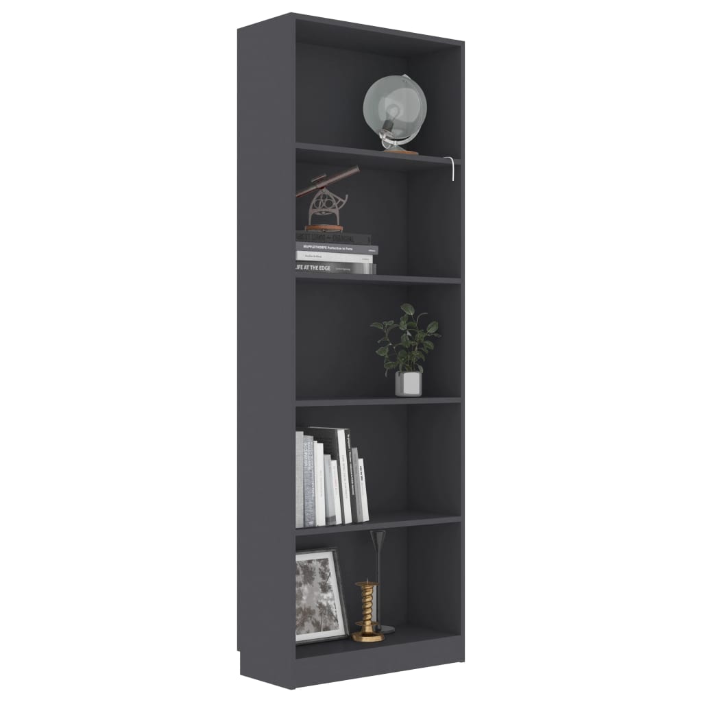 Bücherregal 5 Fächer Grau 60x24x175 cm Holzwerkstoff