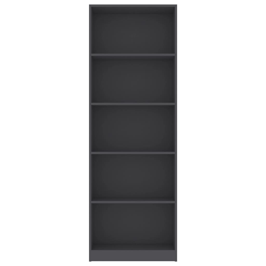 Bücherregal 5 Fächer Grau 60x24x175 cm Holzwerkstoff