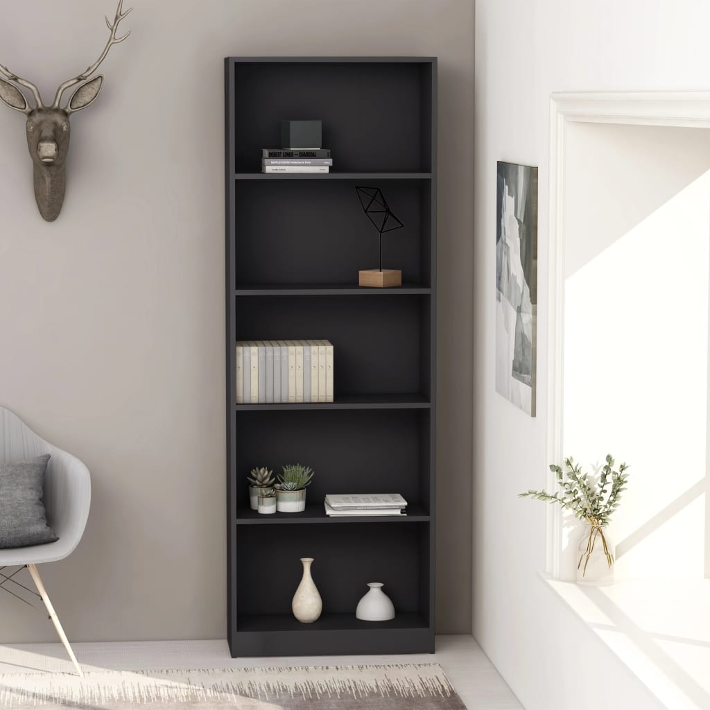 Bookcase 5 Compartments Grey 60x24x175 cm Wood Material