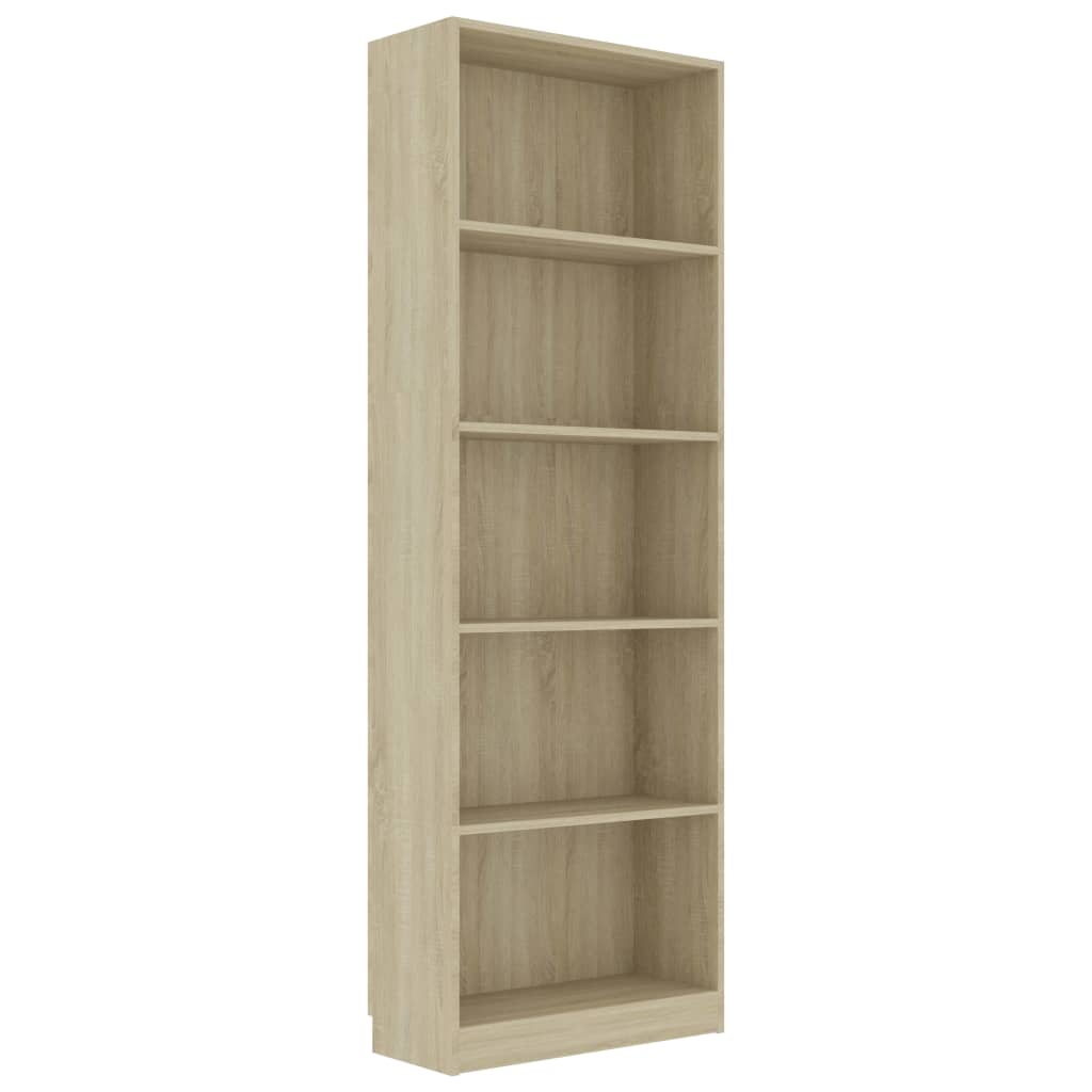 Bücherregal 5 Fächer Sonoma-Eiche 60x24x175 cm Holzwerkstoff