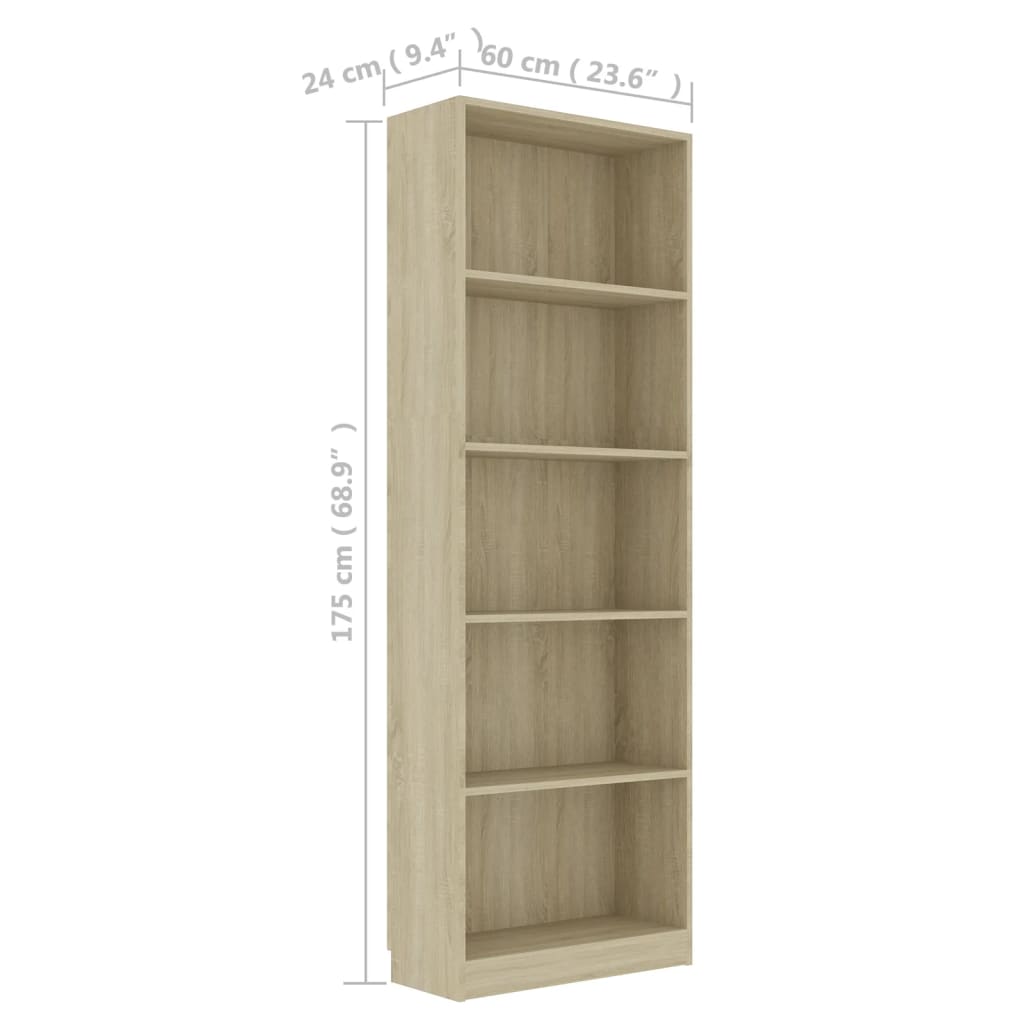 Bücherregal 5 Fächer Sonoma-Eiche 60x24x175 cm Holzwerkstoff