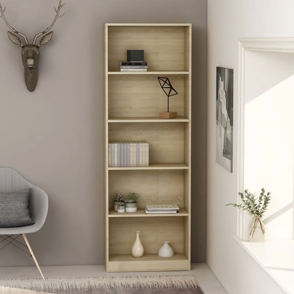 Bookcase 5 compartments Sonoma oak 60x24x175 cm wood material