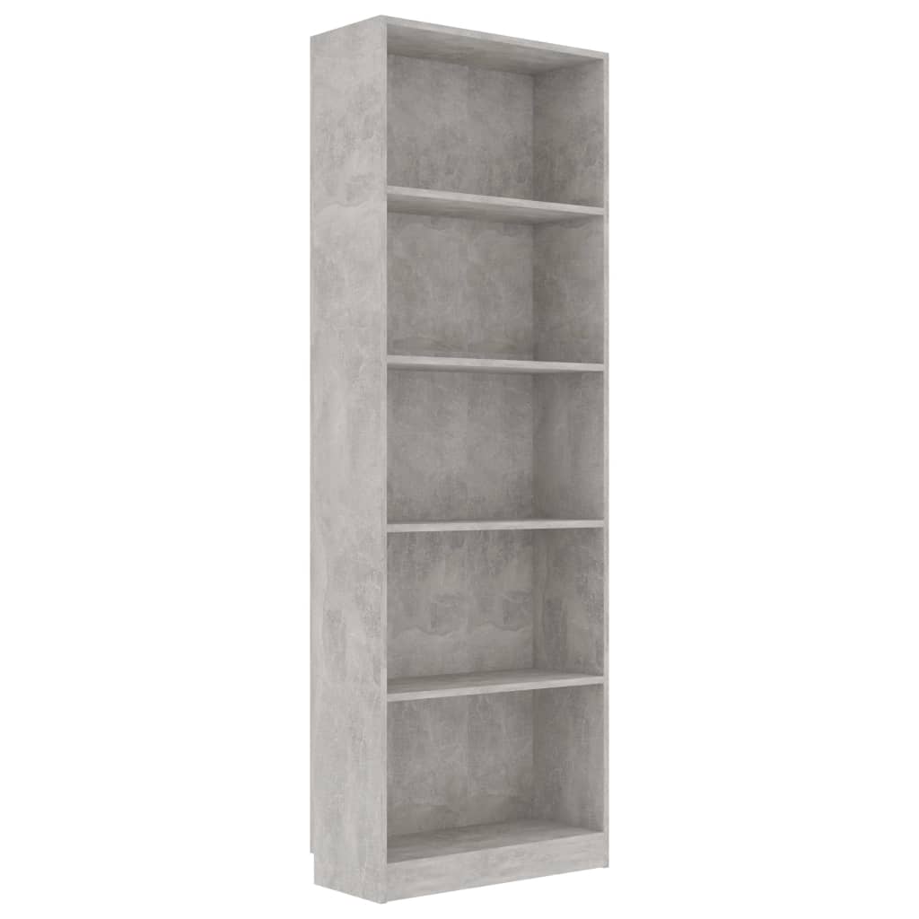 Bücherregal 5 Fächer Betongrau 60x24x175 cm Holzwerkstoff