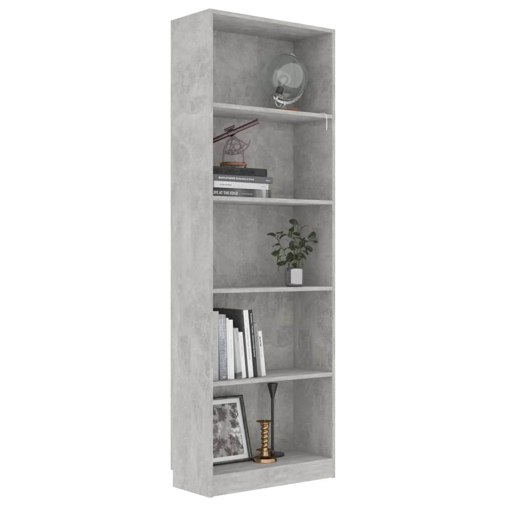 Bücherregal 5 Fächer Betongrau 60x24x175 cm Holzwerkstoff