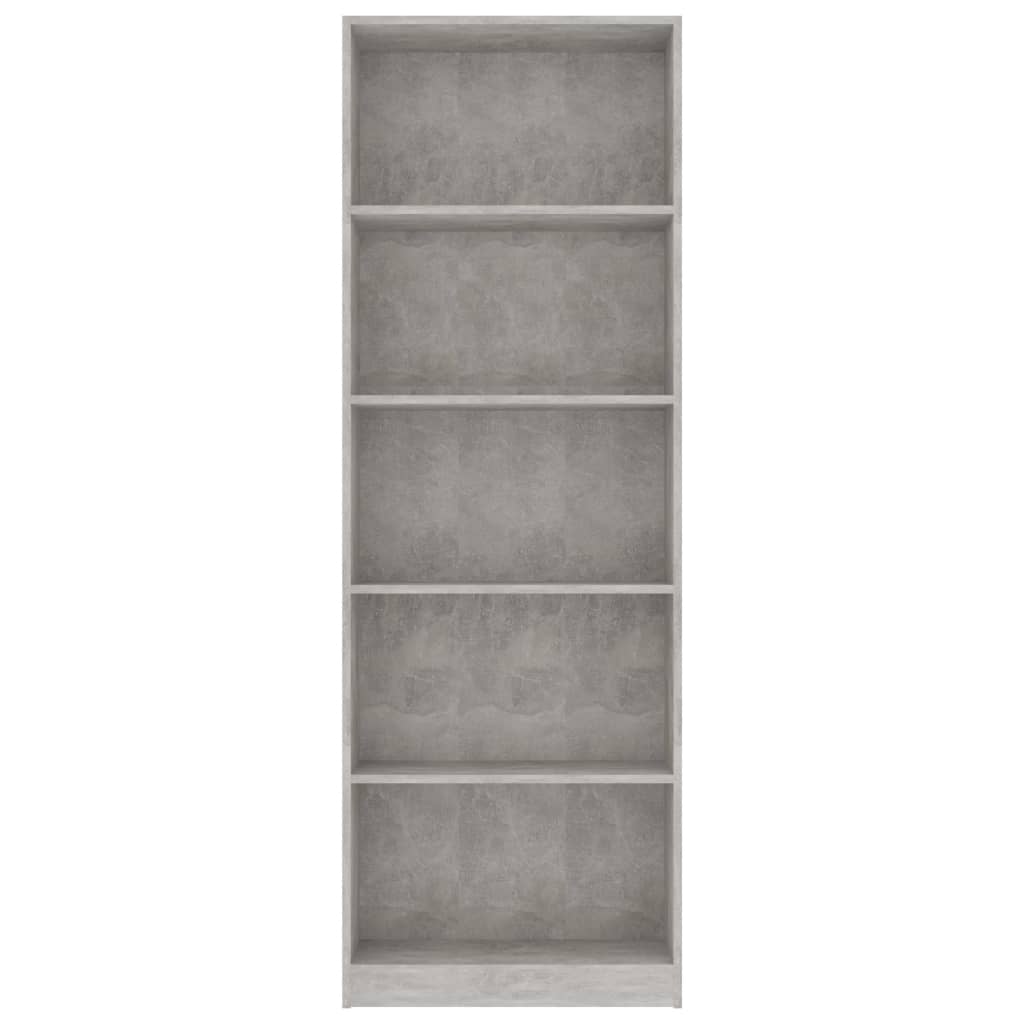 Bookcase 5 compartments concrete grey 60x24x175 cm wood material