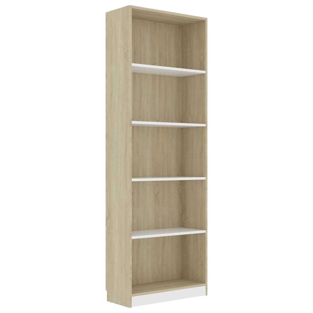 Bücherregal 5 Fächer Weiß Sonoma-Eiche 60x24x175 Holzwerkstoff