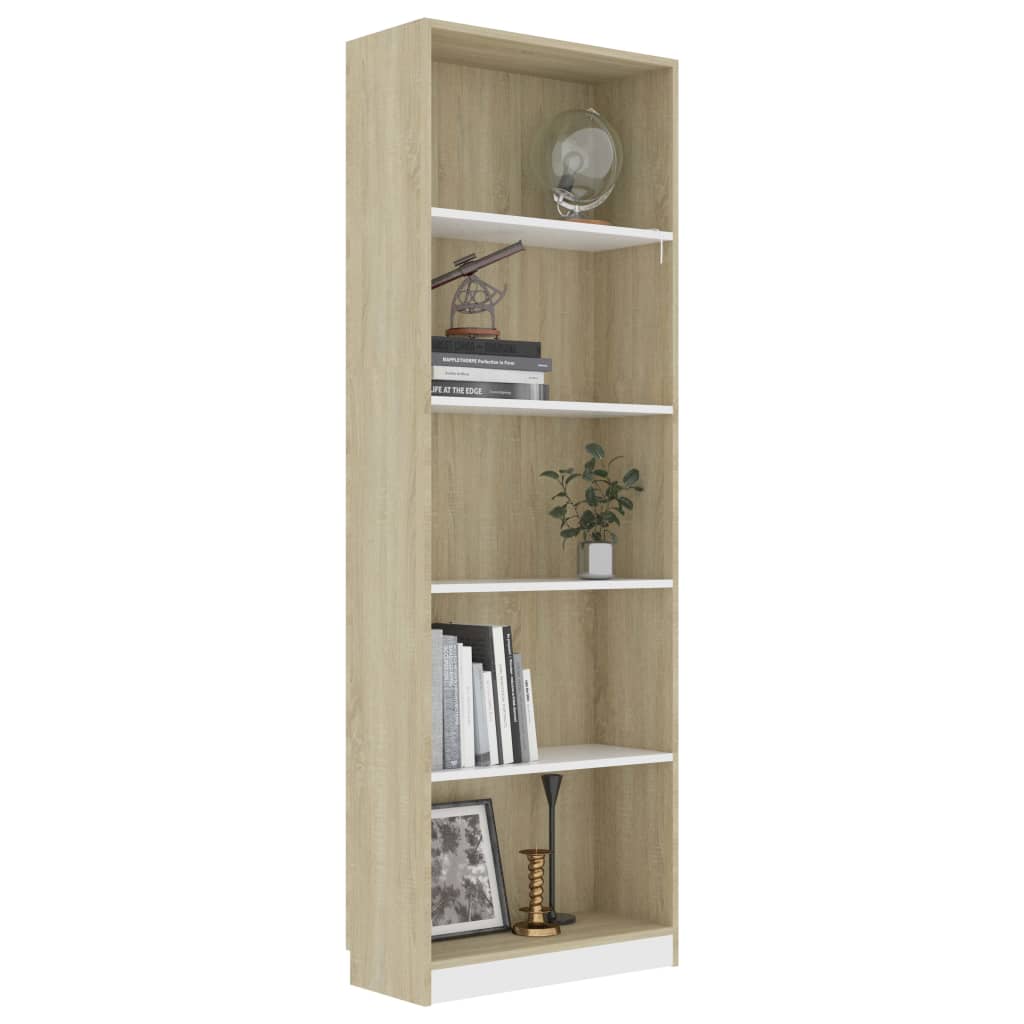 Bookcase 5 Compartments White Sonoma Oak 60x24x175 Wood Material