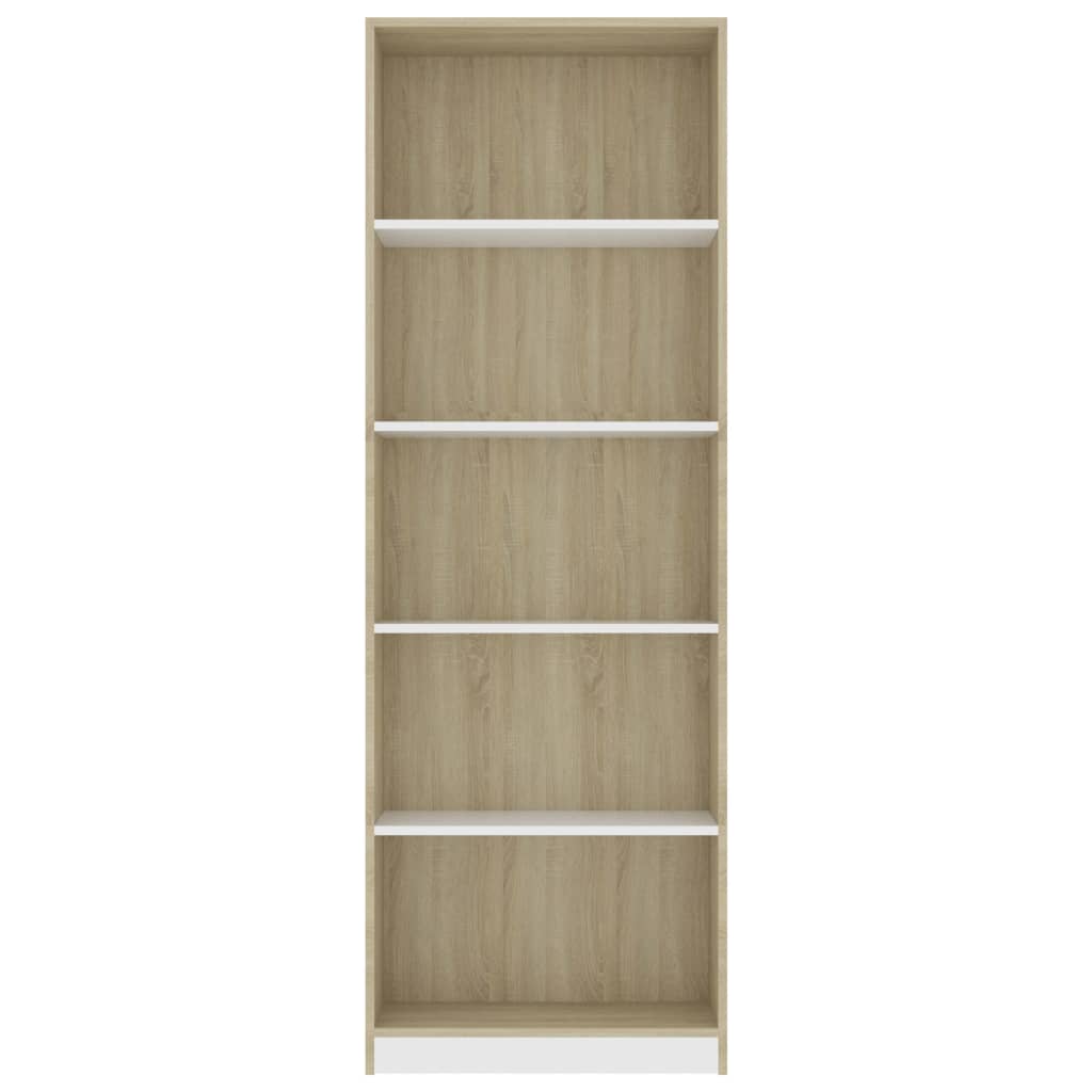 Bookcase 5 Compartments White Sonoma Oak 60x24x175 Wood Material